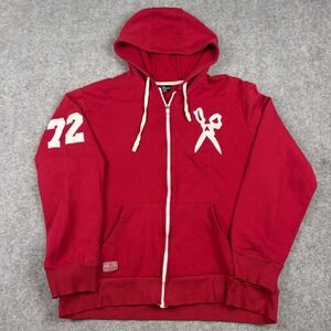 Marc Ecko Full Zip Hoodie Mens XXL Red Graphic Scissors Varsity 72 Patch Y2K 00s